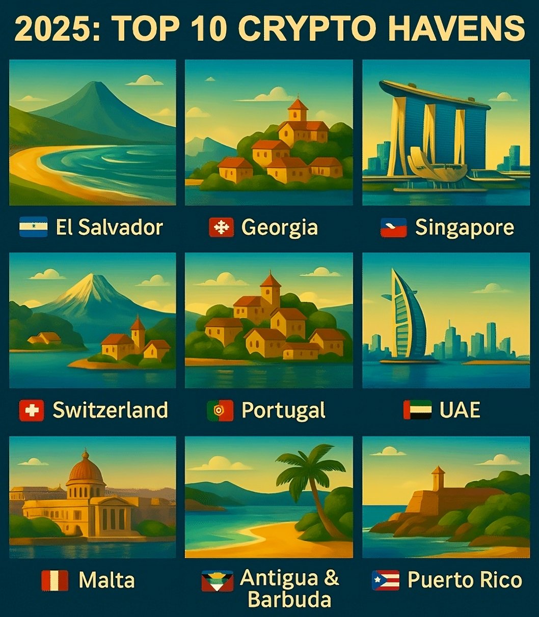 Top 10 countries to visit for a crypto centered experience, for those tired of Fiat and Tax and want to escape the Matrix